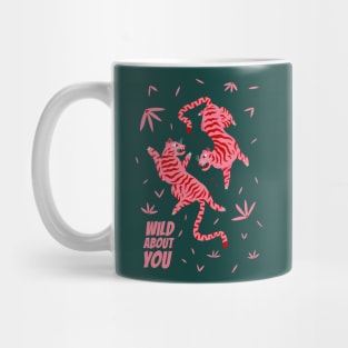 Wild About You illustration, Pink Red Tigers valentine art Mug